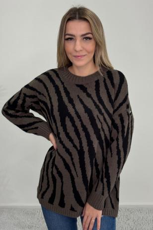 Dámsky pulóver zebra sivý