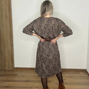 LIVANS vrúbkované šaty s leopardím vzorom a opaskom