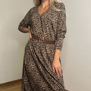 LIVANS vrúbkované šaty s leopardím vzorom a opaskom